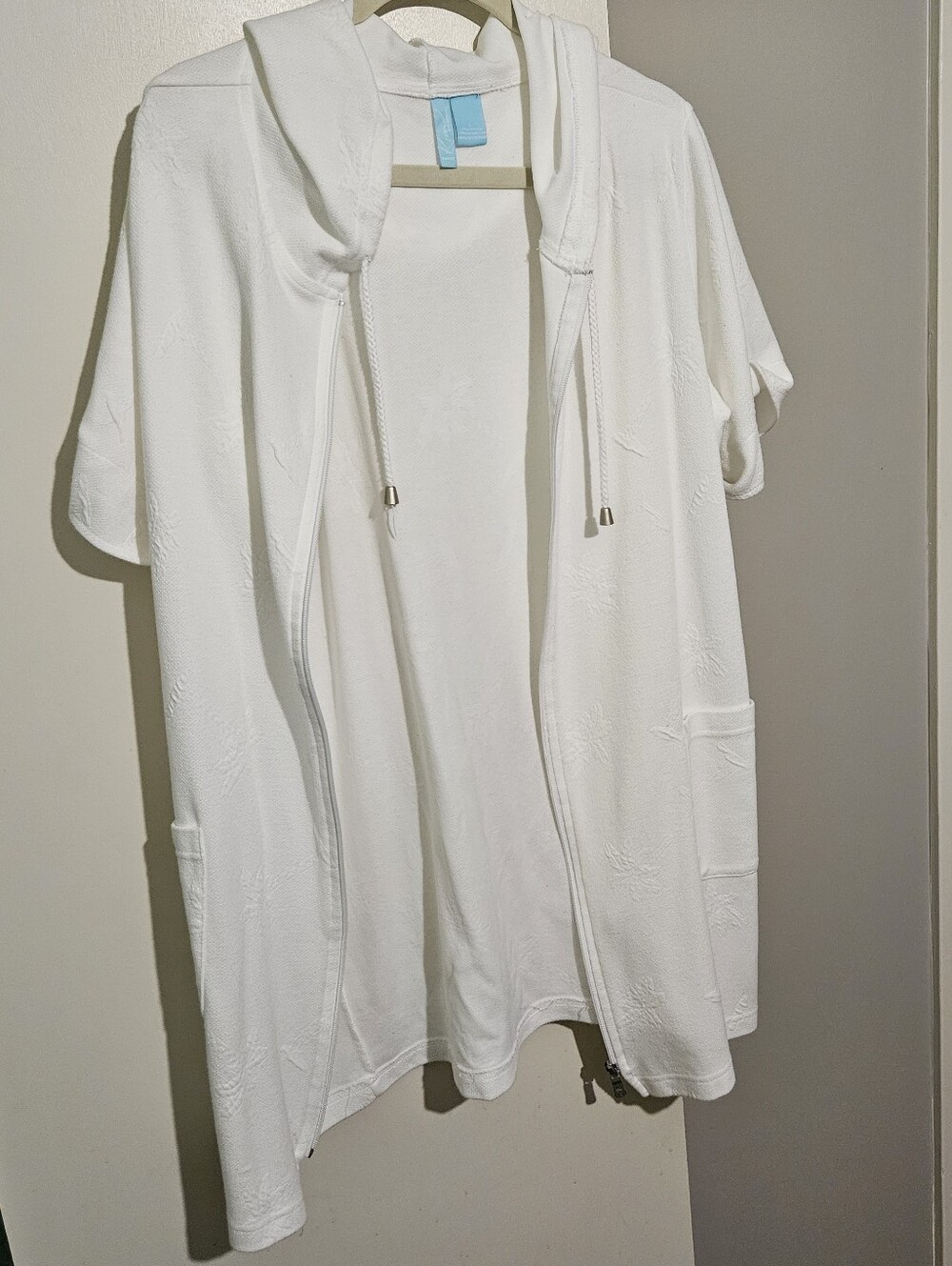 White Short Sleeve Hooded Zip Front Cardigan